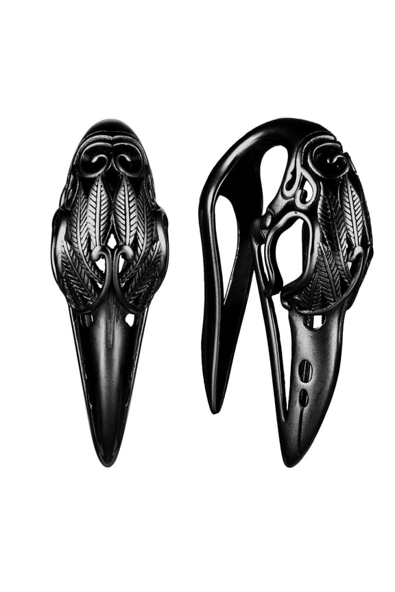 Gothic/Punk Ear Weights for Stretched Ears, Bird Skull Design 9/16in Dangle Gauges for 14mm+ Ear Stretching, Hypoallergenic 316L Stainless Steel Weighted Gauges Body Jewelry