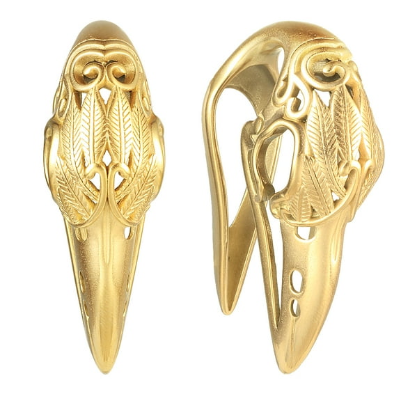 LADEMAYH Gothic/Punk Ear Weights for Stretched Ears, Bird Skull Design 9/16in Dangle Gauges for 14mm+ Ear Stretching, Hypoallergenic 316L Stainless Steel Weighted Gauges Body Jewelry