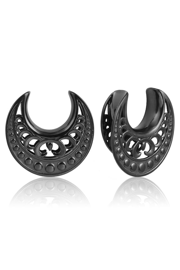Hypoallergenic Ear Gauges Tunnels Plugs, Hollow Floral Saddle Gauges for Ears, Surgical Steel 316L, Body Piercing Jewelry for Gothic/Punk Styles (2pcs Black, 12mm=1/2")