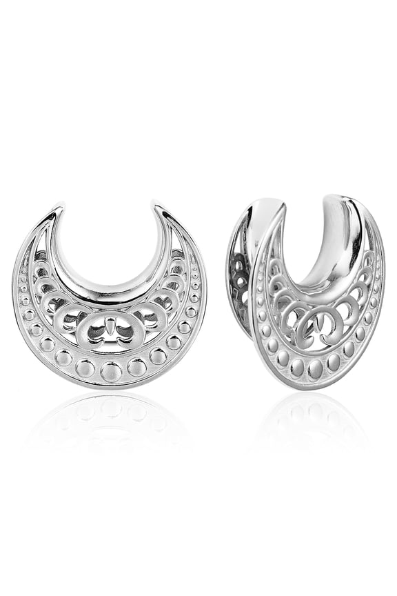 Hypoallergenic Ear Gauges Tunnels Plugs, Hollow Floral Saddle Gauges for Ears, Surgical Steel 316L, Body Piercing Jewelry for Gothic/Punk Styles (2pcs Silver, 10mm=00g)