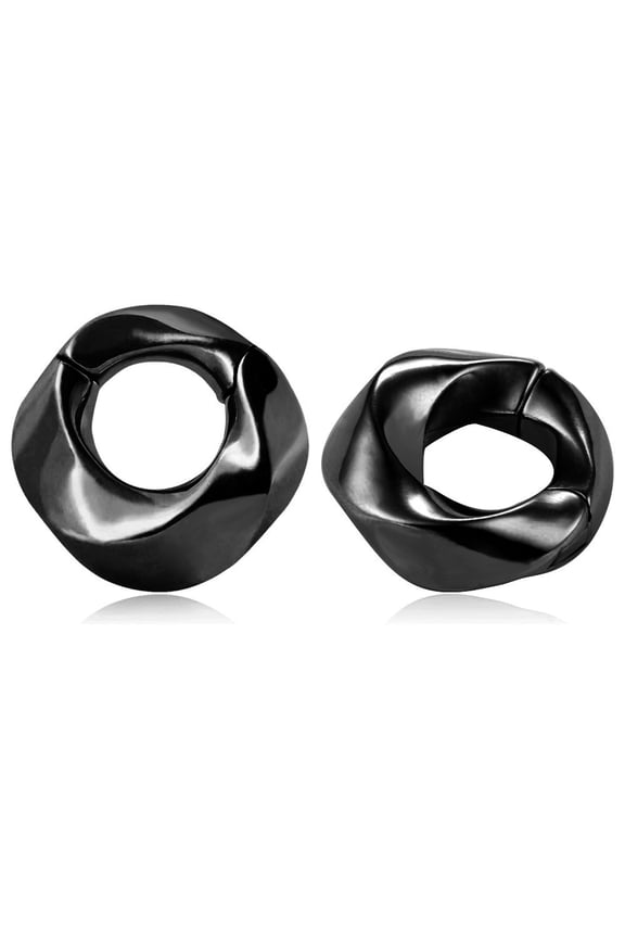 Stainless Steel Ear Weights for 6mm+ Stretched Ears, 2g Twisted Wave-Edge Design Hoop Weighted Gauges for Ear Stretching, Black Hypoallergenic Ear Hangers Body Jewelry