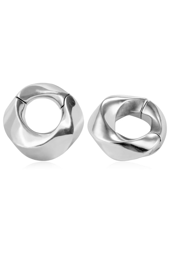 Stainless Steel Ear Weights for 6mm+ Stretched Ears, 2g Twisted Wave-Edge Design Hoop Weighted Gauges for Ear Stretching, Silver Hypoallergenic Ear Hangers Body Jewelry