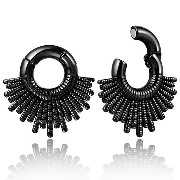 LADEMAYH Unique 2g Ear Gauges Weights for Stretched Ears, Punck Fan-Shaped Hangers Dangle Gauges for Ears, Hypoallergenic Surgical Stainless Steel 316L Hoop Weighted Gauges Body Jewelry