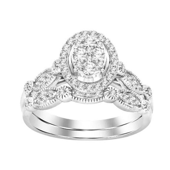 Bellano Women's Bridal Set 0.50Ct Round Diamond 14K White Gold