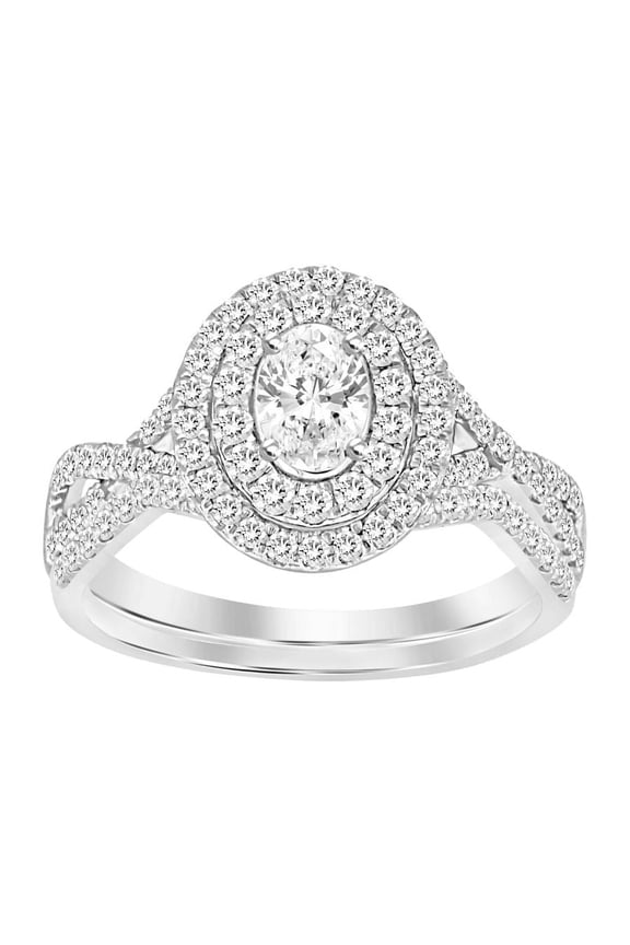 Bellano Women's Bridal Set 1.00Ct Round/Oval Diamond 14K White Gold (Center Stone 0.20Ct Oval Diamond)