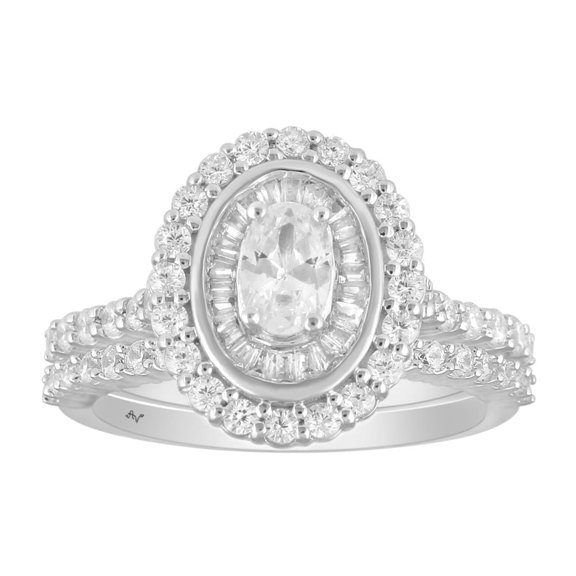 Bellano Women's Bridal Set 1.25Ct Round/Baguette Diamond 14K White Gold