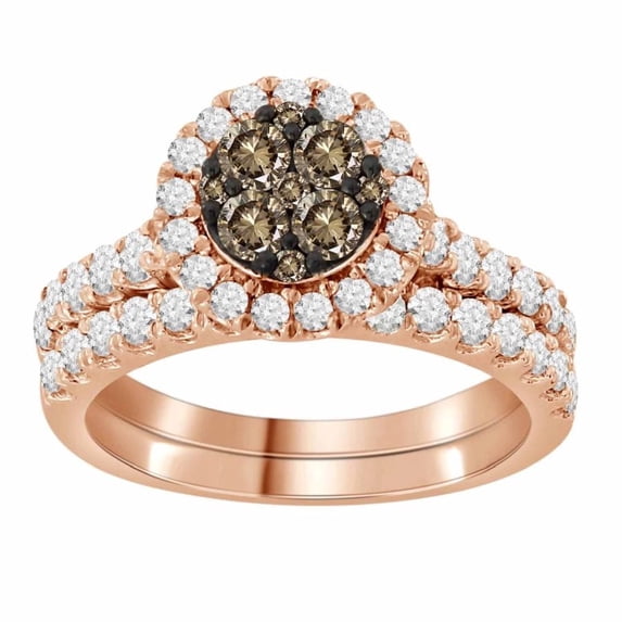 Bellano Women's Bridal Set 1.50Ct Round Dark Brown Diamond 14K Rose Gold