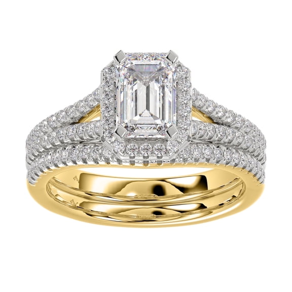 Bellano Women's Bridal Set 1.50Ct Round Diamond 14K Yellow Gold (Si Quality) (Center Stone 1.00Ct Emerald Diamond)