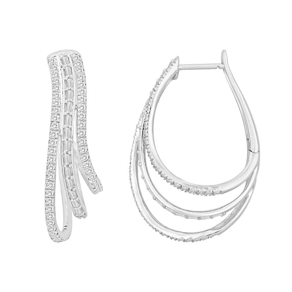 Bellano Women's Earrings 1.00CT Round/Baguette Diamond 14K White Gold