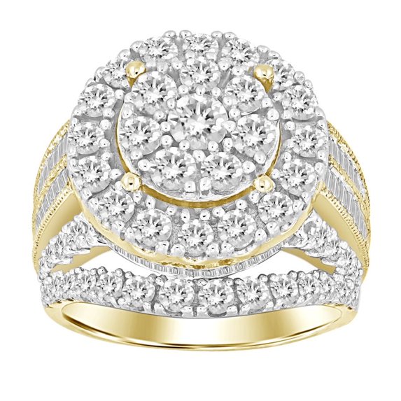 Bellano Women's Fashion Ring 3.00CT Round/Baguette Diamond 10K Yellow Gold