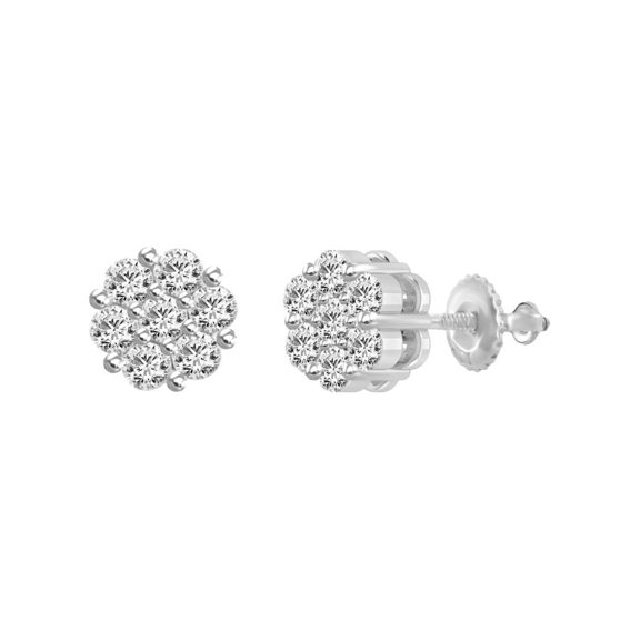 Bellano Women's Flower Earrings 0.15CT Round Diamond 10K White Gold