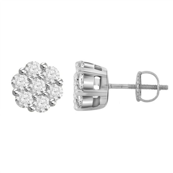 Bellano Women's Flower Earrings 1.00Ct Round Diamond 14K White Gold