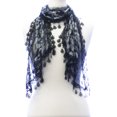 thumbnail image 1 of LADIES LEAF PATTERN LACE LONG TRAPEZOID SCARF WITH DROP TASSEL FRINGE - BLACK WITH BLACK LEAVES, 1 of 2