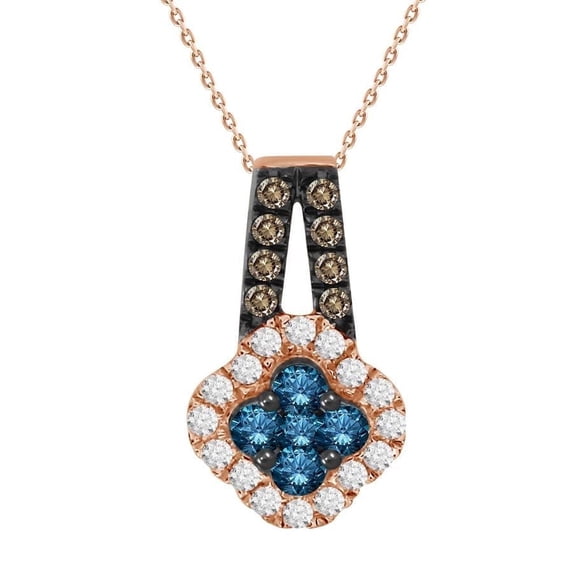 Bellano Women's Pendant 0.50Ct Round Dark Brown/Blue Diamond 14K Rose Gold (Si Quality)