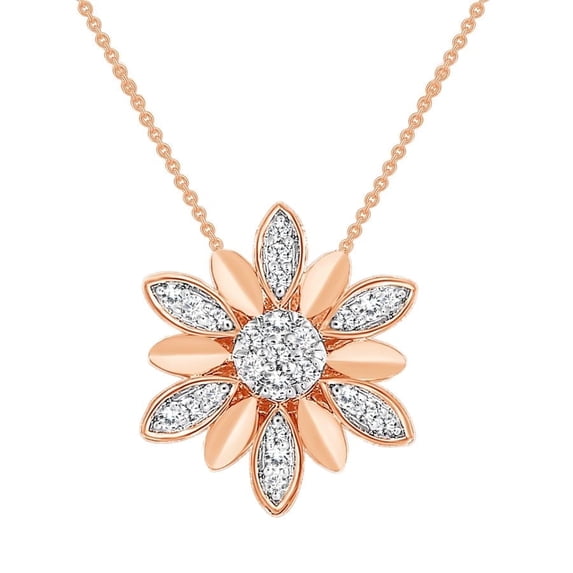 Bellano Women's Pendant With Chain 0.10Ct Round Diamond 10K Rose Gold