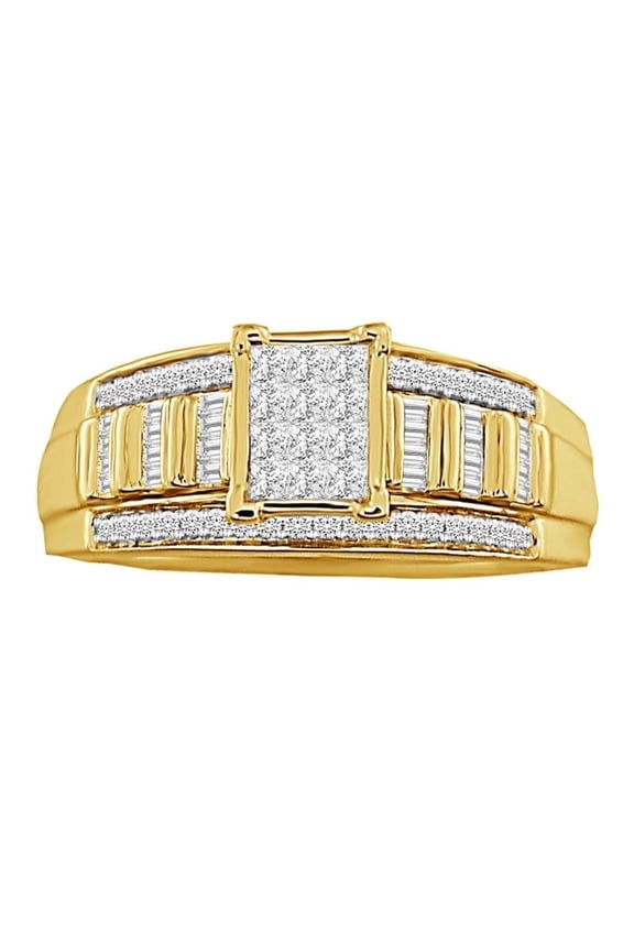 Bellano Women's Ring 0.50CT Round/Baguette/Princess Diamond 10K Yellow Gold