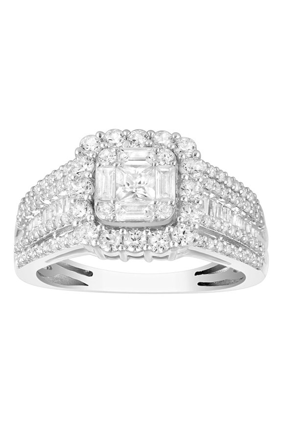 Bellano Women's Ring 1.25CT Round/Princess/Baguette Diamond 14K White Gold (SI Quality)