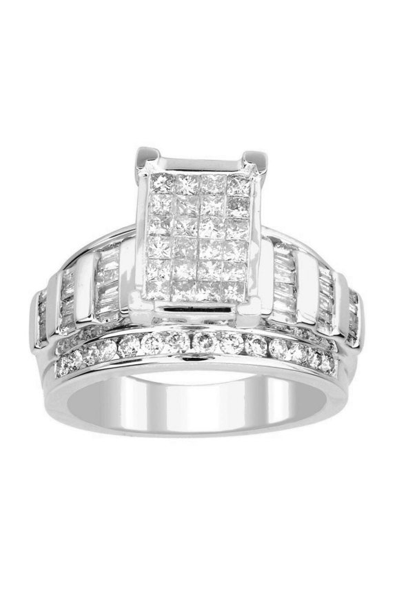 Bellano Women's Ring 1.50CT Round/Princess/Baguette Diamond 10K White Gold