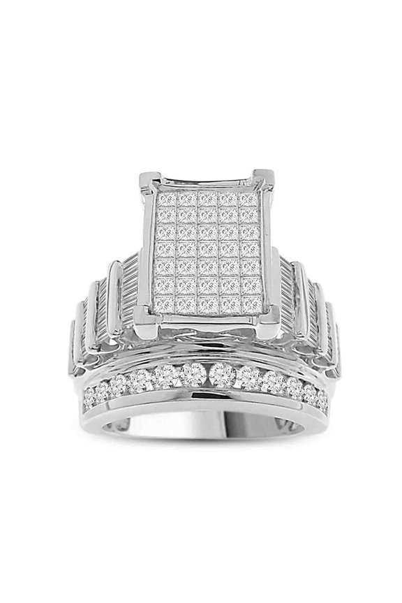 Bellano Women's Ring 3.00CT Round/Princess/Baguette Diamond 10K White Gold