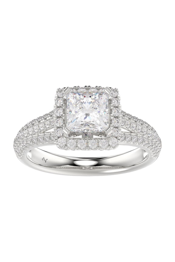 Bellano Women's Semi Mount Ring 0.70CT Round/Princess Diamond 14K White Gold (SI Quality) (Center Stone 1.00CT Princess Diamond)