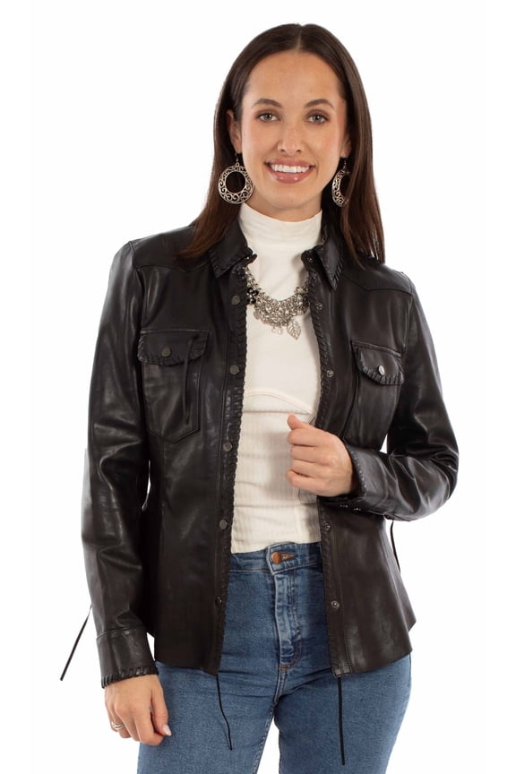 Scully L1134-11-XS Womens Western Snap Leather Jacket, Black Lamb - Extra Small