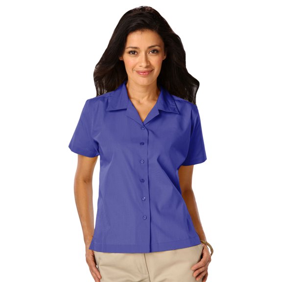 LADIES SHORT SLEEVE SOLID CAMPSHIRT 65/35 POLY/ COTTON - FRENCH BLUE MEDIUM SOLID