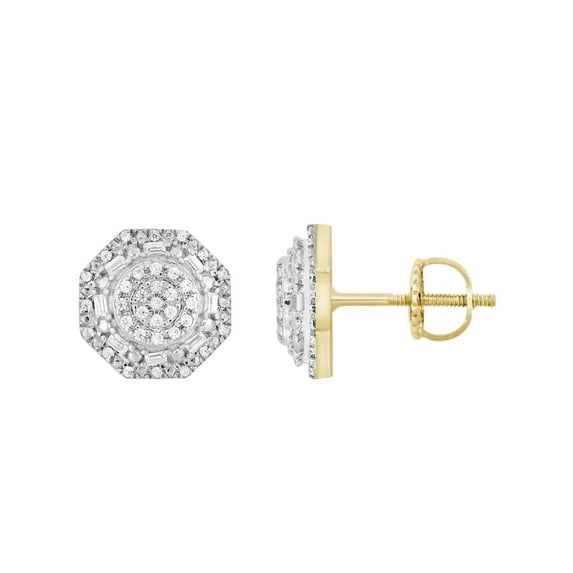Bellano Women's Stud Earrings 0.25CT Round/Baguette Diamond 10K Yellow Gold