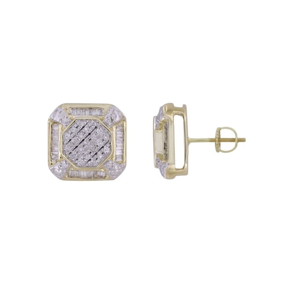 Bellano Women's Stud Earrings 0.33CT Round/Baguette Diamond 10K Yellow Gold