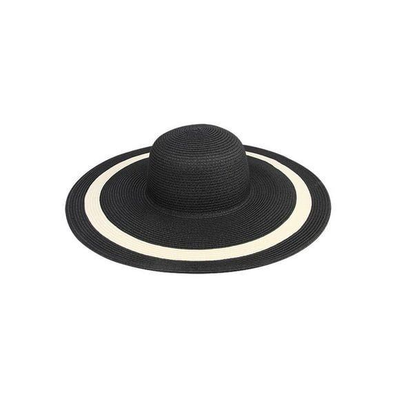LADIES' WIDE BRIM FASHION TOYO HAT - Black/Natural