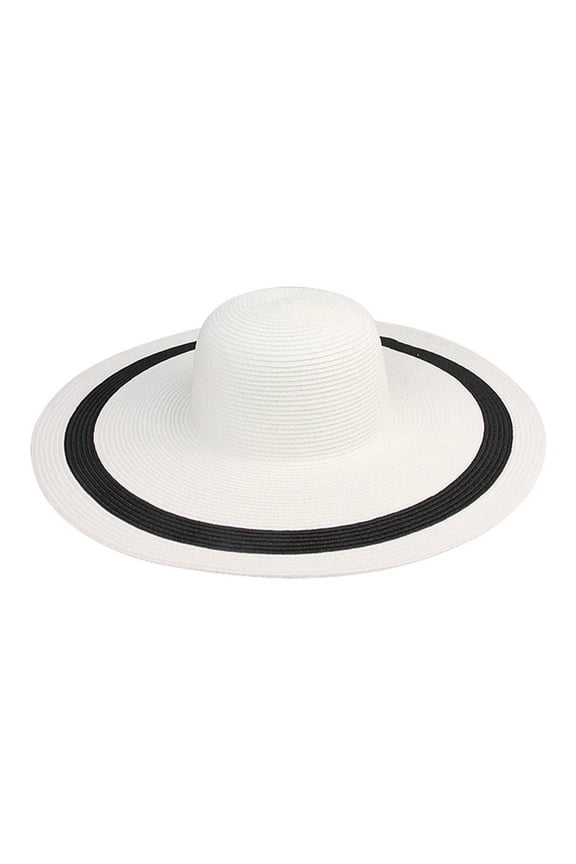LADIES' WIDE BRIM FASHION TOYO HAT - White/Natural