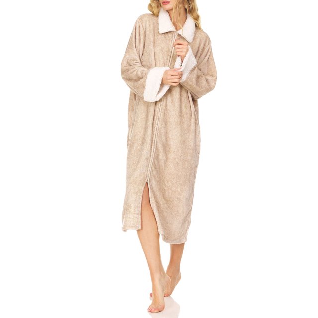 LADIES ZIP UP PLUSH ROBE
