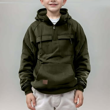 LADIGASU Boys Half Zip Hooded Sweatshirt Long Sleeve Pullover Tops Kids Fleece Sweatshirts For 5-14 Years