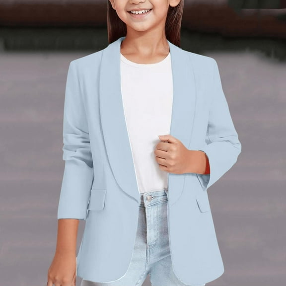 LADIGASU Fahsion Girls Blazer For 3-14 Years Girls Long Sleeve Turndown Neck Formal Jacket Pocket Top For Kids