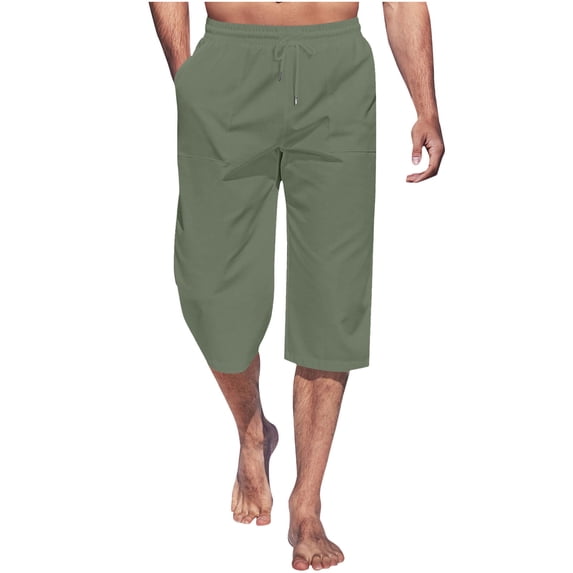 LADIGASU Men's Capri Pants with Drawstring Breathable Casual Pants for Travel, Beach,Outdoor