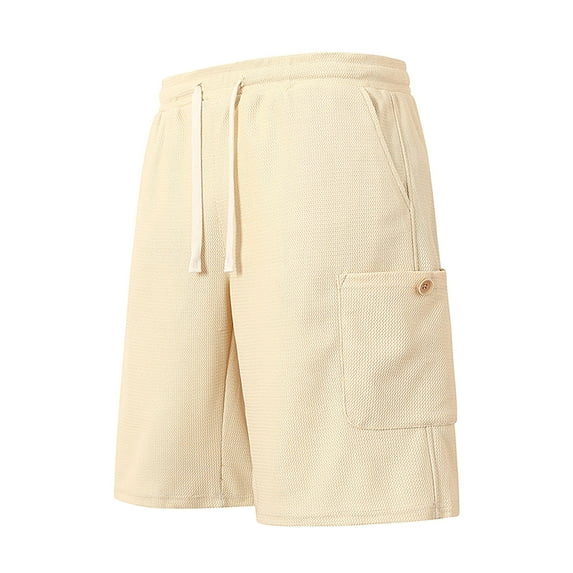 LADIGASU Men's Solid Color Sports Fitness Training Breathable Shorts Pockets Cropped Pants