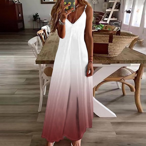 LADIGASU Summer Dresses For Women Print Sleeveless Round Neck Dress Casual Dresses