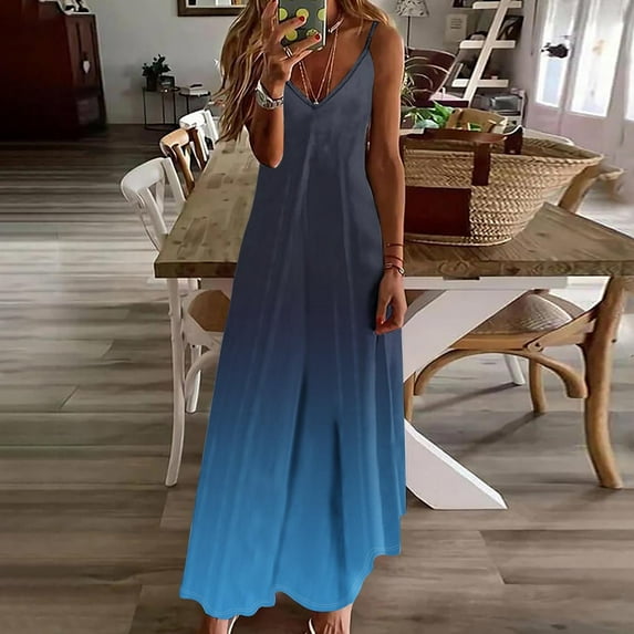 LADIGASU Summer Dresses For Women Print Sleeveless Round Neck Dress Casual Dresses