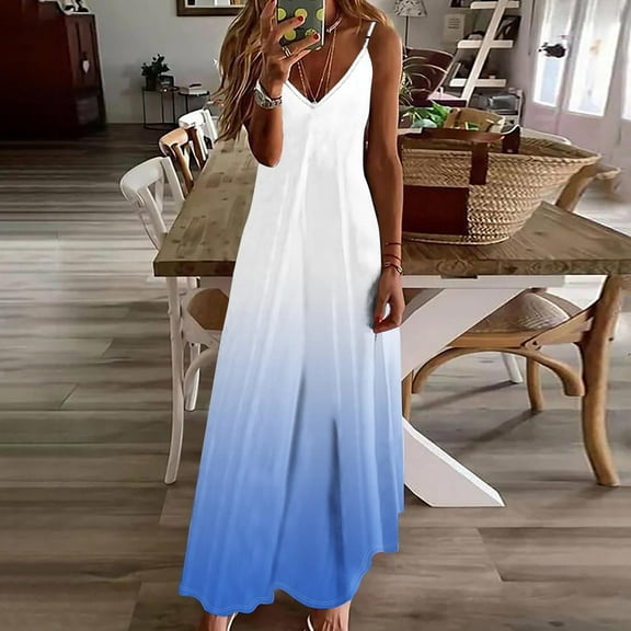 LADIGASU Summer Dresses For Women Print Sleeveless Round Neck Dress Casual Dresses