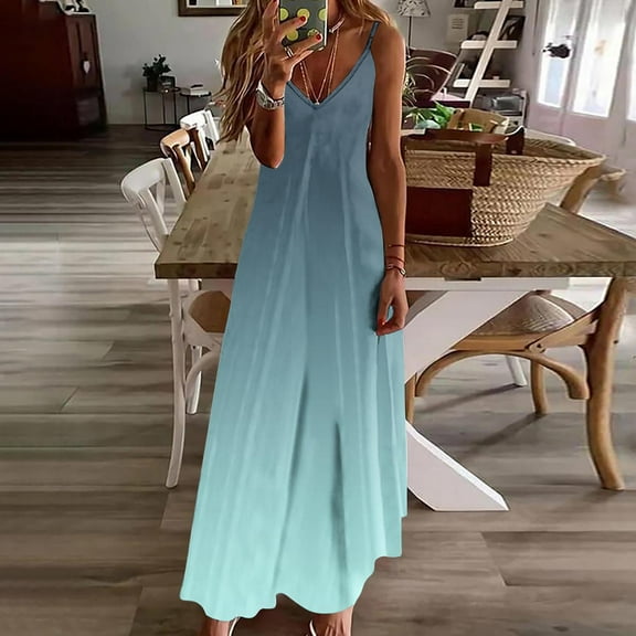 LADIGASU Summer Dresses For Women Print Sleeveless Round Neck Dress Casual Dresses