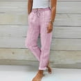 thumbnail image 1 of LADIGASU Women'S Spring Solid Color Lace-Up With Cotton And Linen All Straight Leg Casual Pants, 1 of 5