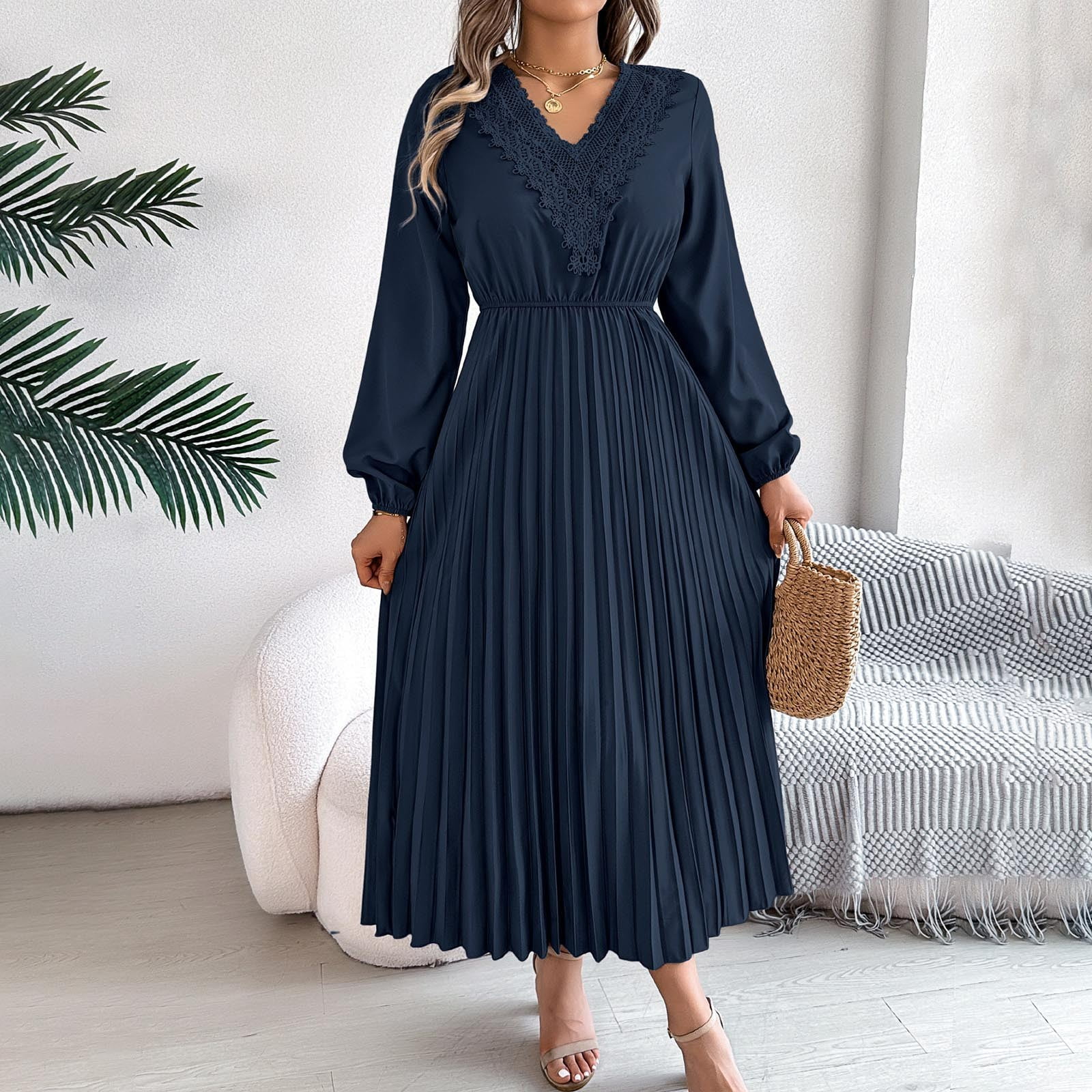 chinese dress ladies Women Boho Floral Midi Dress Half Sleeve V Neck Dress Pleated Casual Dresses  Summer Beach Vacation Dress with Pocket Lake Blue at Amazon Women's  Clothing store main image 1