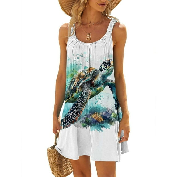 LADIGASU Clearance Women's Round Neck Sleeveless Gradient Tie Dyed Beach Dress