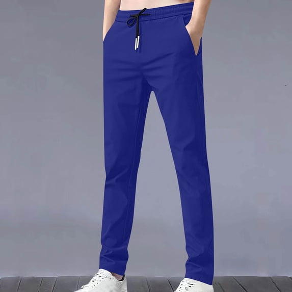 LADIGASU Men's Solid Color Pocket Casual Trousers Long Pants
