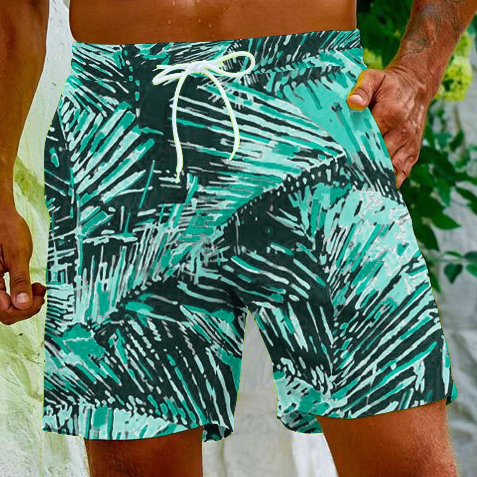 LADIGASU Mens Swim Trunks with Compression Liner Inseam Mens Bathing