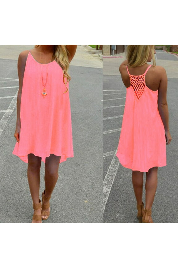 Women's Summer Dresses Spaghetti Strap Backless Beach Short Dress