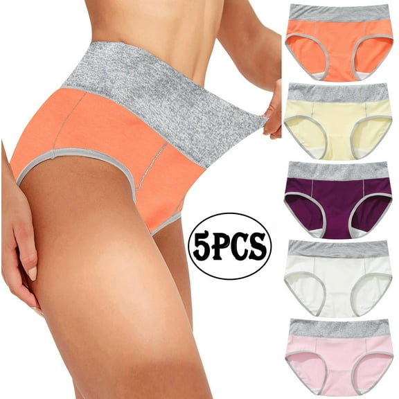 LADIGASU Up to 60% Off Womens Underwear,Women's High Waisted Cotton Underwear Soft Breathable Panties Stretch Briefs Seamless Ladies Panties 5 Pack