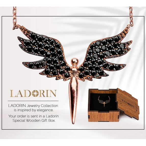 LADORIN Angel Wings Necklace - 925 Sterling Silver Necklace with Special Wooden Gift Box