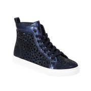 LADY COUTURE Flat Laser Cut High Top Bling Rhinestone Sneaker Womens Shoes New York Black 35