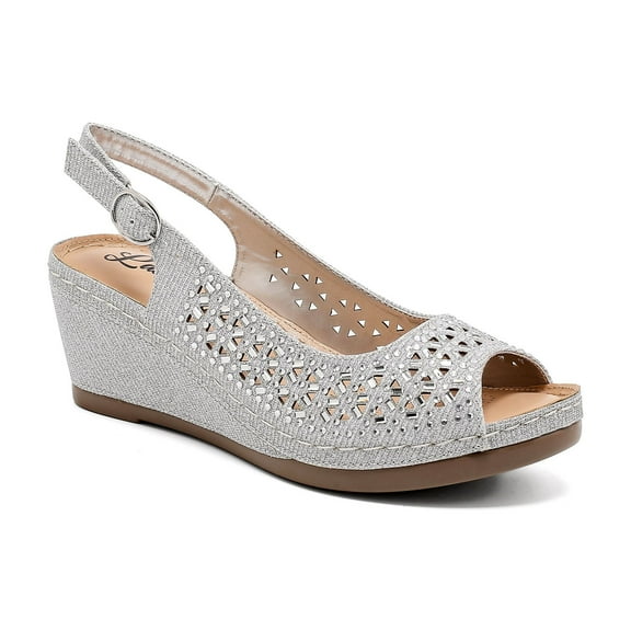 LADY COUTURE Open toe slingback wedge with Metallic studs, ANITA SILVER 8