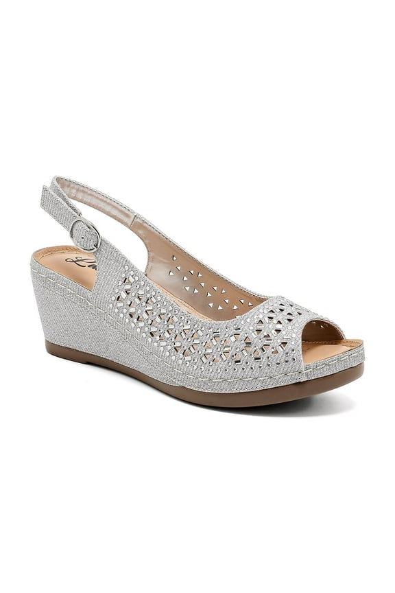 Open toe slingback wedge with Metallic studs, ANITA SILVER 8
